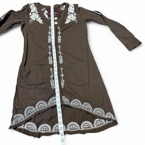 Johnny Was JW Embroidered Brown Dress Womens Small Snap Button Floral Boho Artsy - Picture 4 of 13
